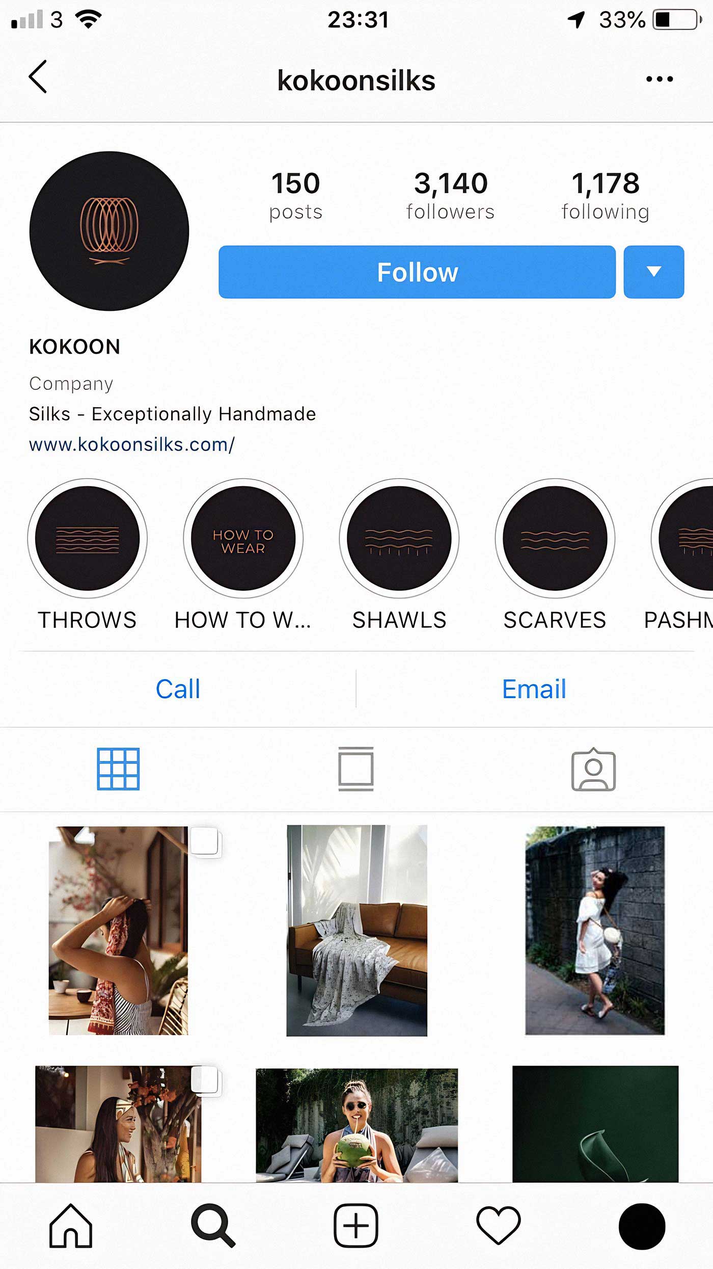 Kokoon silks ecommerce dazze studio instagram profile | dazze studio